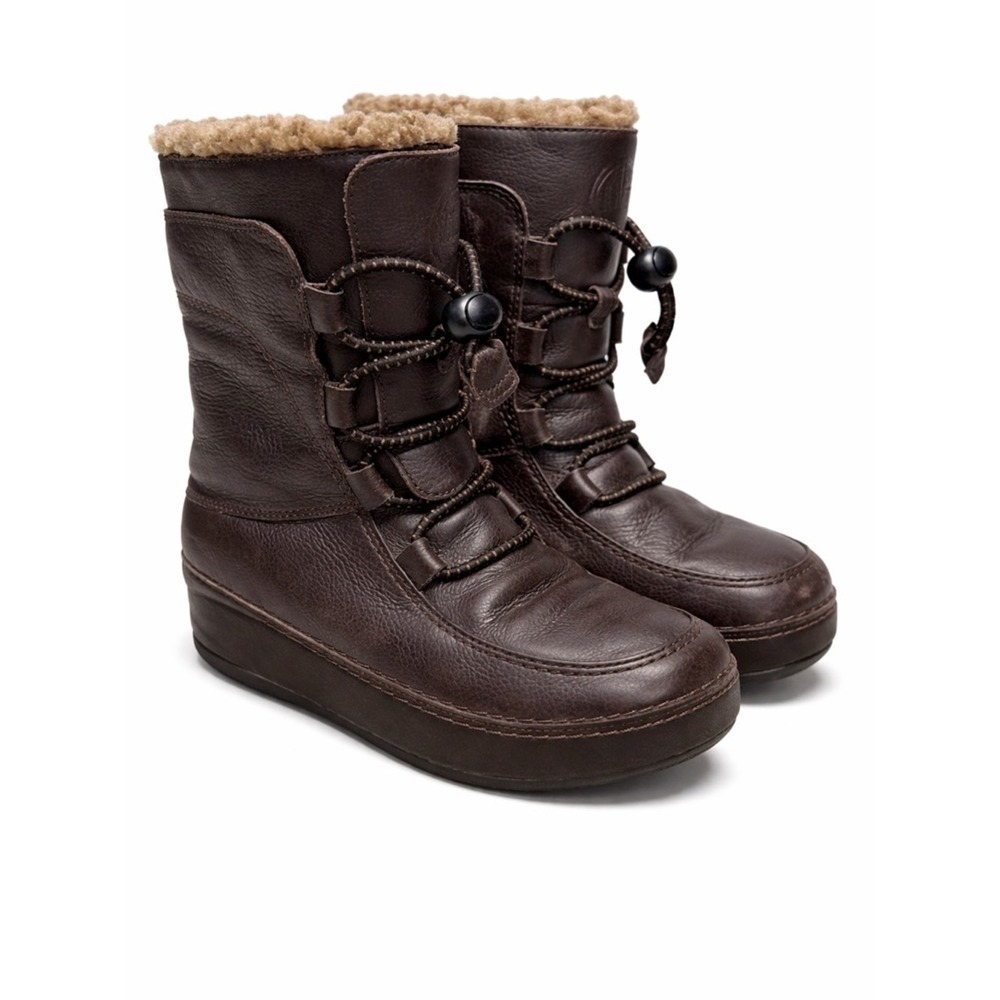 FitFlop Mukluk Leather Shearling Lined Winter Boots Brown Womens‎ 6